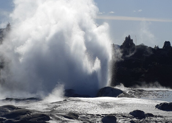 Pōhutu and Prince of Wales Feathers geysers in eruption