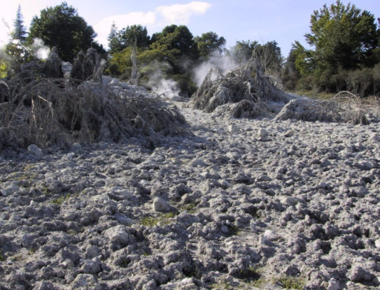 Erupted debris after 2001 hydrothermal eruption in Kuirau Park