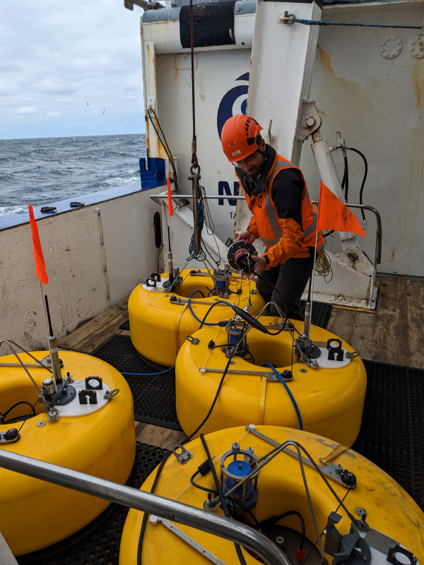 Terrestrial and Seafloor Geodesy Specialist Neville Palmer undertaking final checks on the instruments before deploying. 