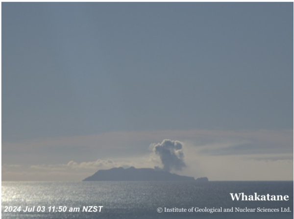 This image captured on Wednesday 4 July shows the plume of gas and water vapour drifting eastwards from WhakaariWhite Island
