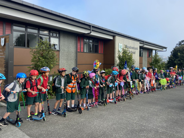 Meadowbank scooters lined up photo Celia Wells