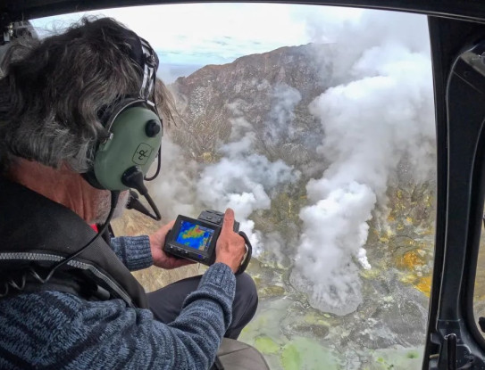 Brad with Thermal IR camera over Whakaari